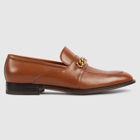 GUCCI SHOES MENS INTERLOCKING G LOGO CHAIN LEATHER LOAFERS sz 10.5 11 US - Picture 2 of 15